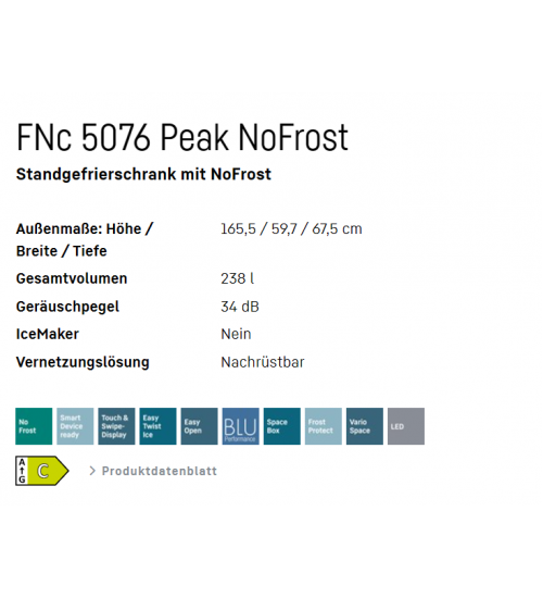 LIEBHERR利勃海尔FNc 5076 Peak独立式冰箱 无霜